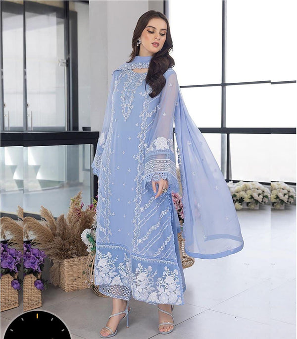 Azure Organza Suit-Sky Blue-Organza-Aarasta
