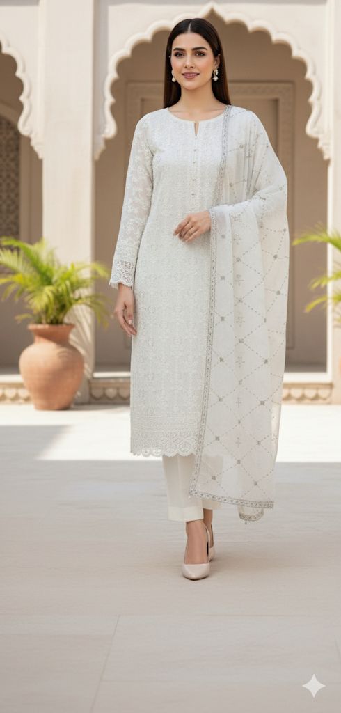 Azure Chiffon Suit-White-Chiffon-Aarasta