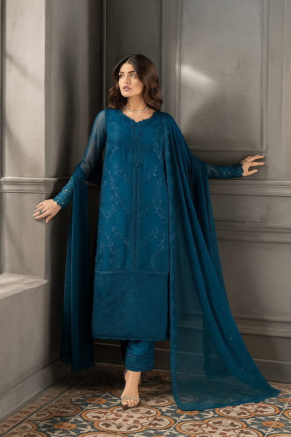 Azure Chiffon Suit-Zinc-Chiffon-Aarasta