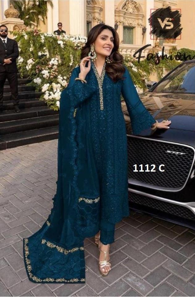 Azure Chiffon Suit-Zinc-Chiffon-Aarasta