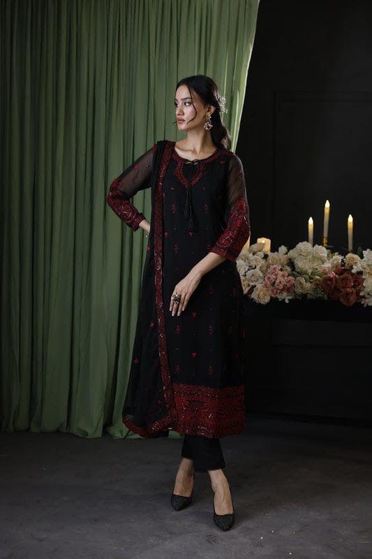 Baroque Chiffon Suit-Black-Chiffon-Aarasta