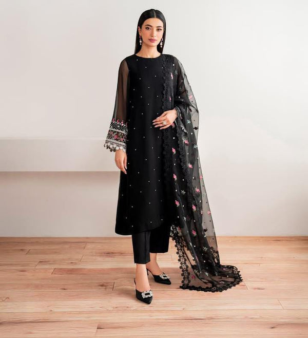 Baroque Chiffon Suit-Black-Chiffon-Aarasta