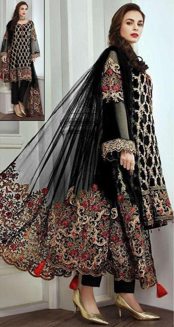 Baroque Chiffon Suit-Black-Chiffon-Aarasta