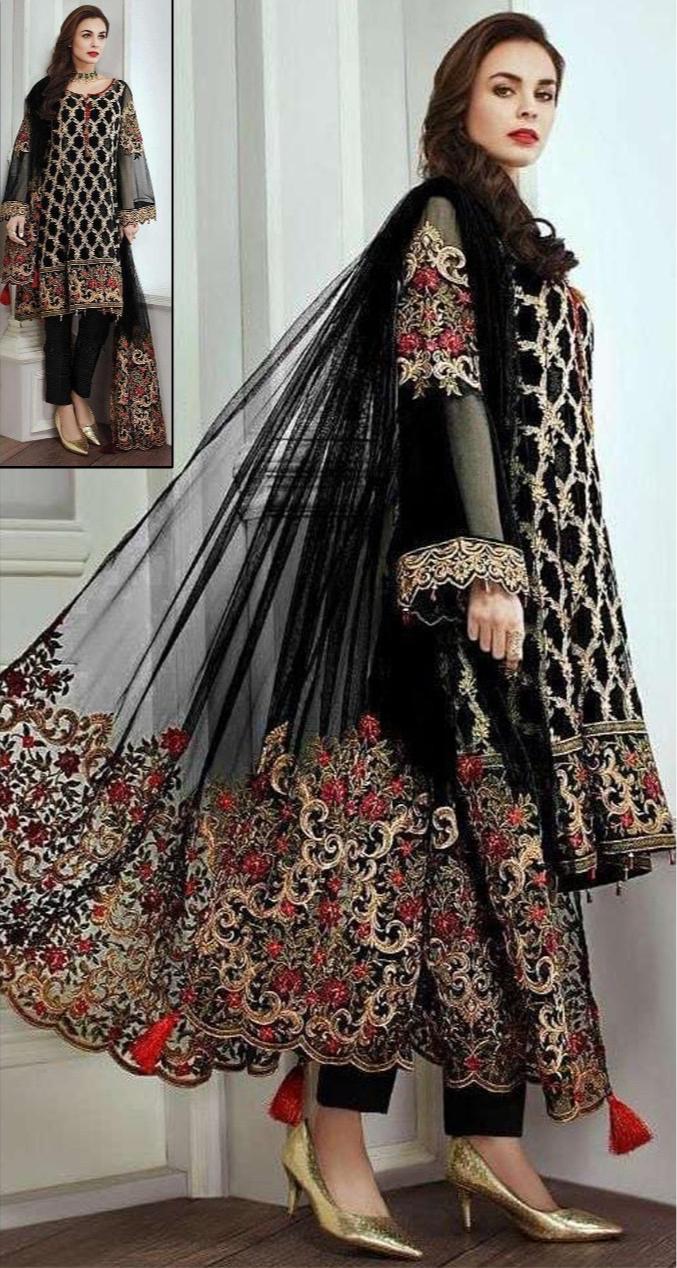 Baroque Chiffon Suit-Black-Chiffon-Aarasta