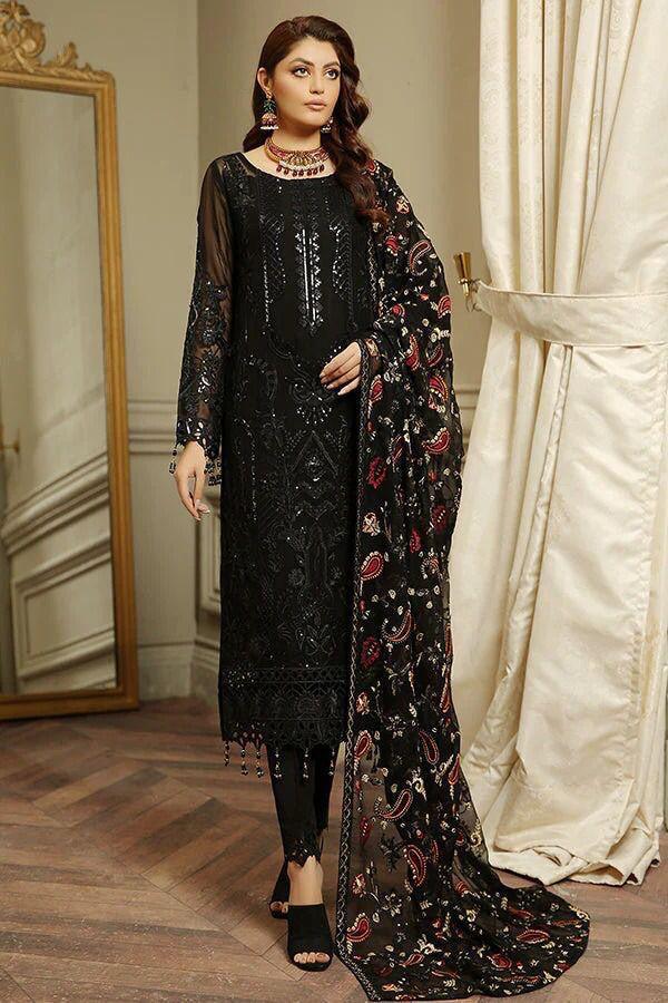 Baroque Organza Suit-Black-Organza-Aarasta