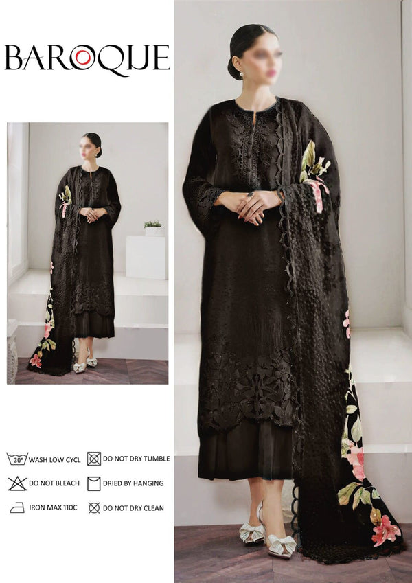 Baroque Organza Suit-Black-Organza-Aarasta