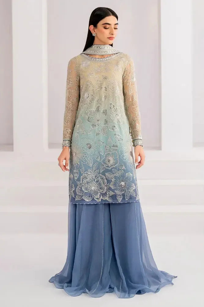 Jazmin Chiffon Suit-Blue-Chiffon-Aarasta