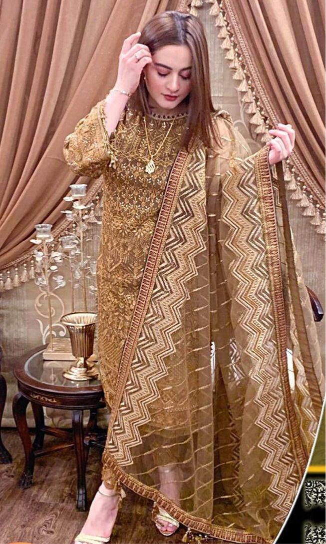 Baroque Chiffon Suit-Brown-Chiffon-Aarasta