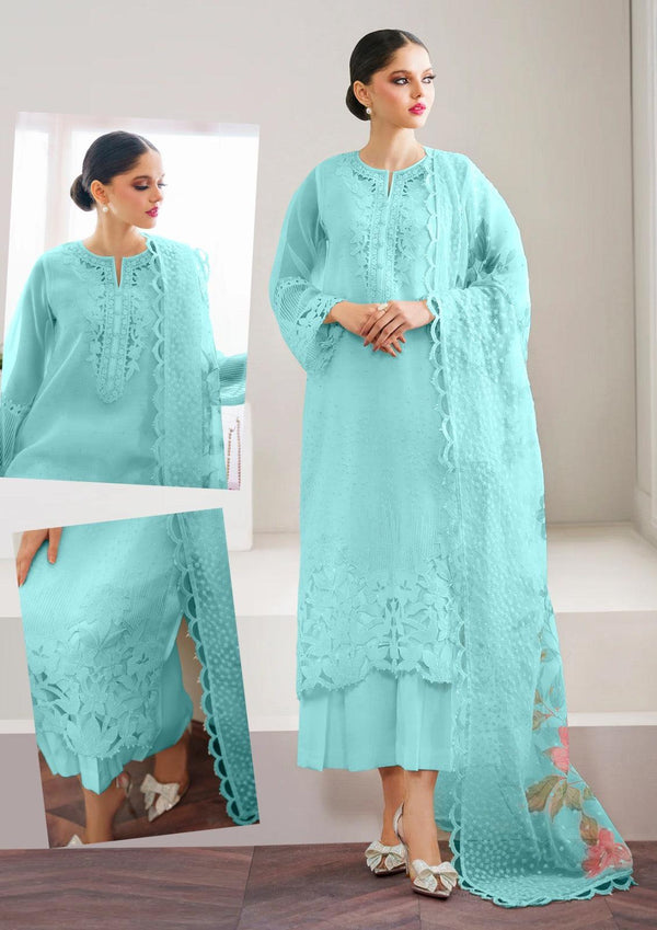 Baroque Organza Suit-Ferozi-Organza-Aarasta