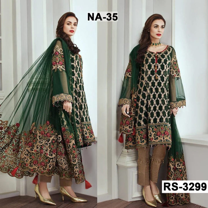 Baroque Chiffon Suit-Green-Chiffon-Aarasta