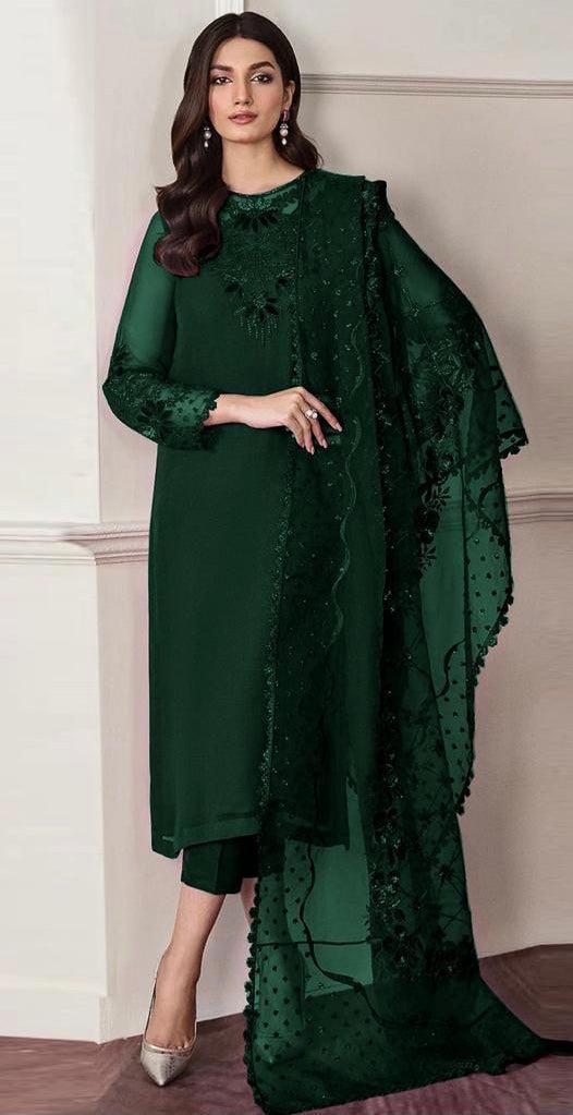 Baroque Chiffon Suit-Green-Chiffon-Aarasta