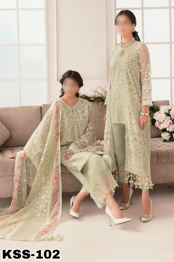 Baroque Chiffon Suit-Green-Chiffon-Aarasta
