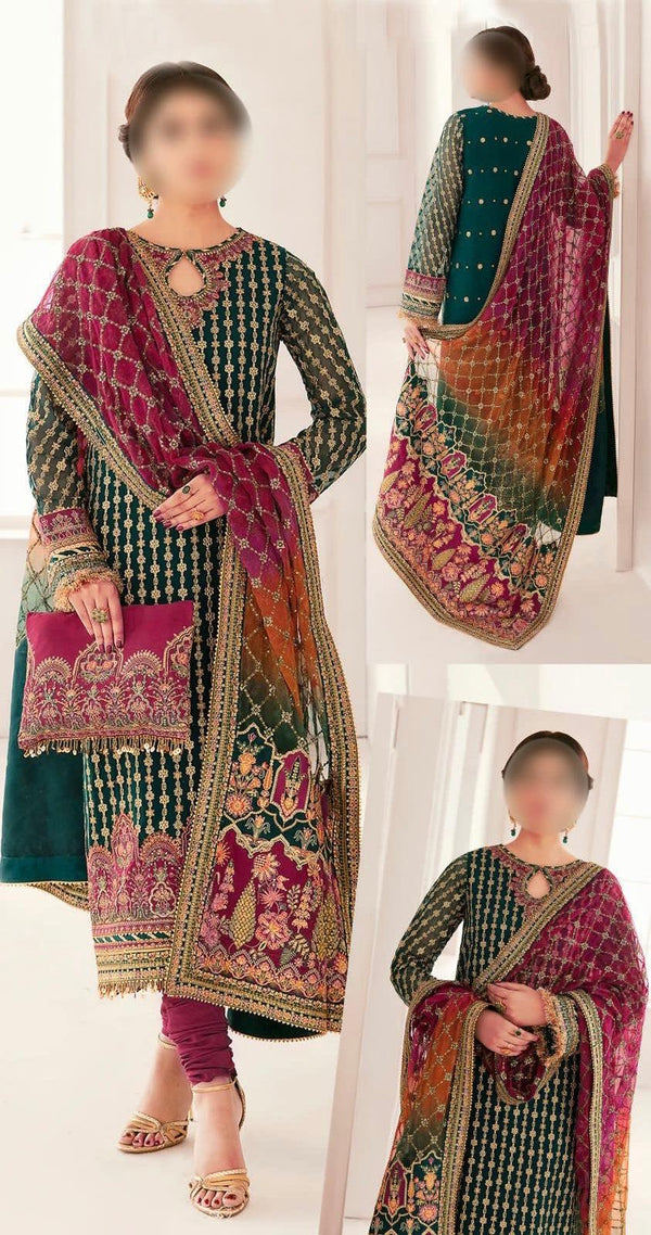 Baroque Chiffon Suit-Green-Chiffon-Aarasta