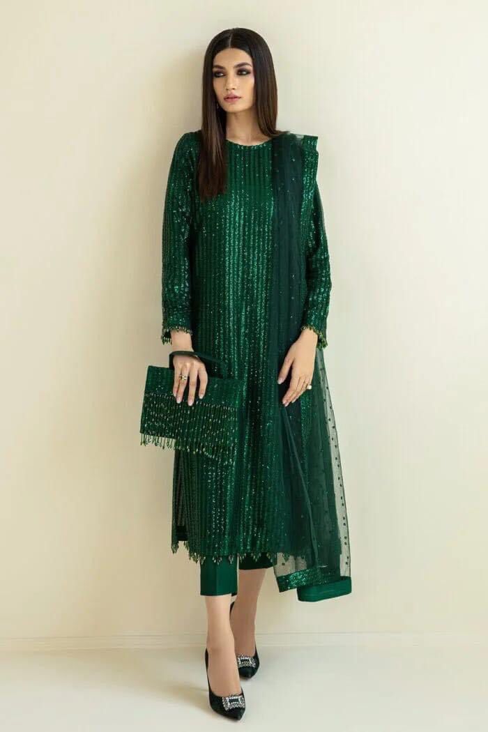 Baroque Chiffon Suit-Green-Chiffon-Aarasta