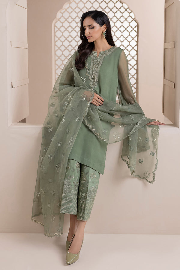 Baroque Organza Suit-Green-Organza-Aarasta