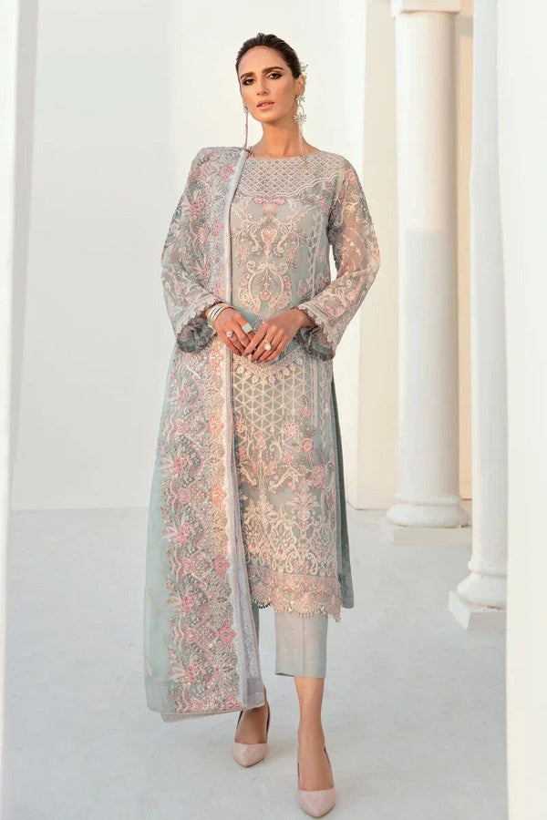 Baroque Chiffon Suit-Grey-Chiffon-Aarasta