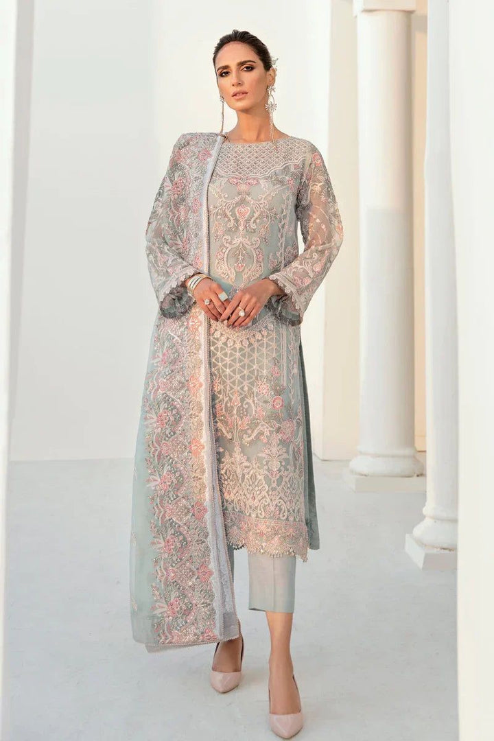 Baroque Chiffon Suit-Grey-Chiffon-Aarasta