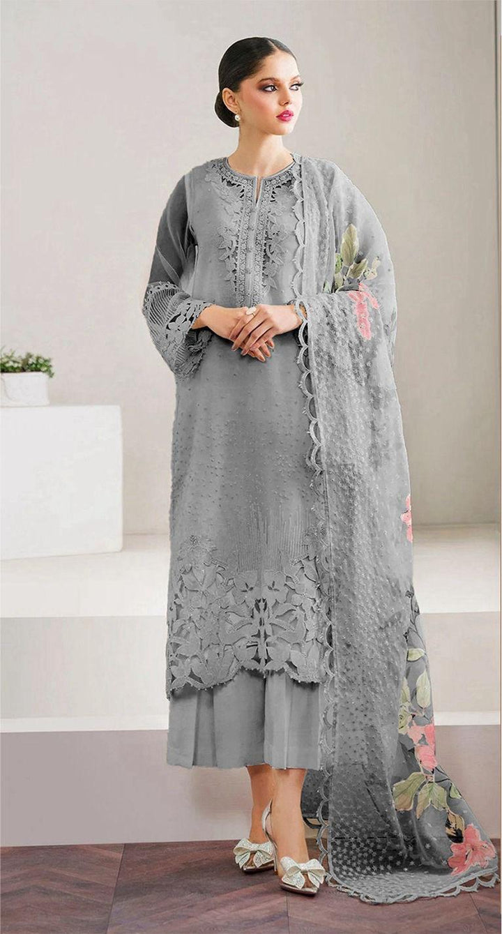 Baroque Organza Suit-Grey-Organza-Aarasta