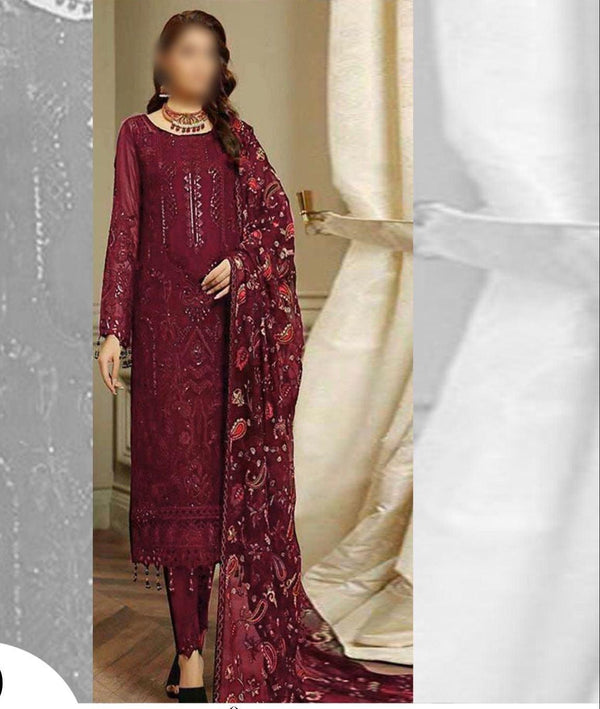 Baroque Organza Suit-Maroon-Organza-Aarasta