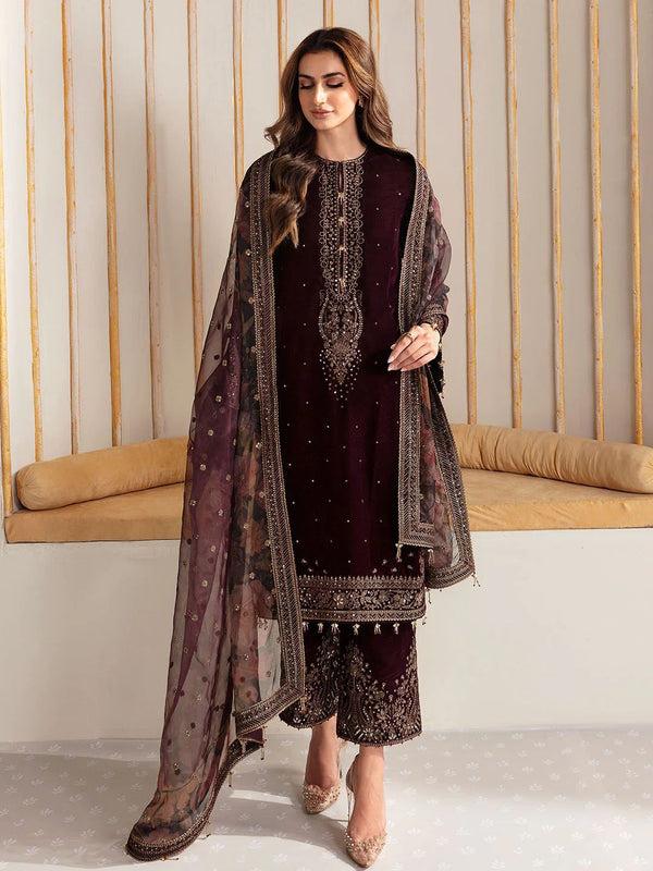 Jazmin Velvet Suit-Maroon-Velvet-Aarasta
