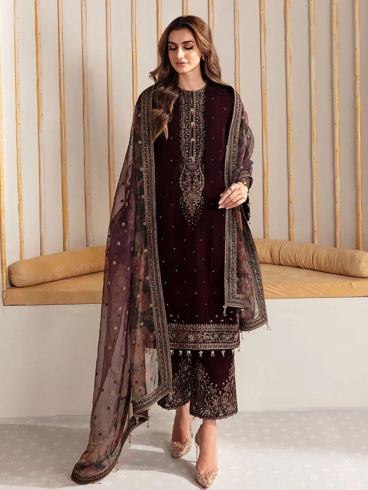 Jazmin Velvet Suit-Maroon-Velvet-Aarasta