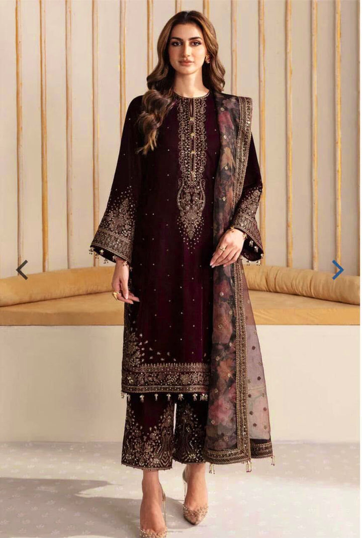 Baroque Velvet Suit-Maroon-Velvet-Aarasta