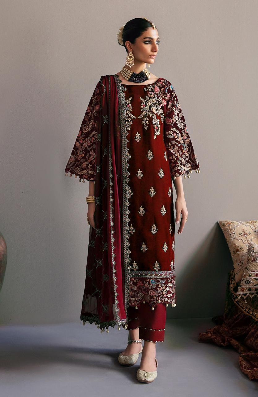 Jazmin Velvet Suit-Maroon-Velvet-Aarasta