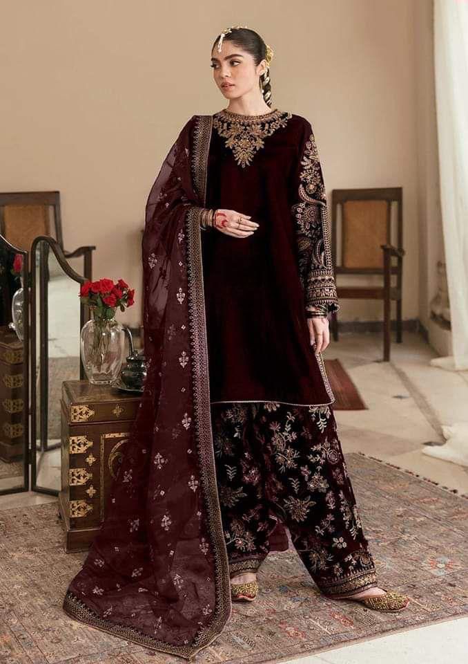 Baroque Jazmin Velvet Suit-Maroon-Velvet-Aarasta