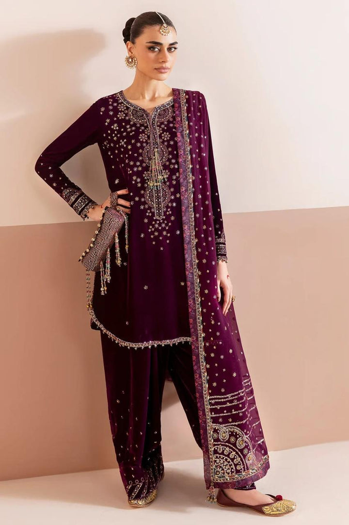 Jazmin Velvet Suit-Maroon-Velvet-Aarasta