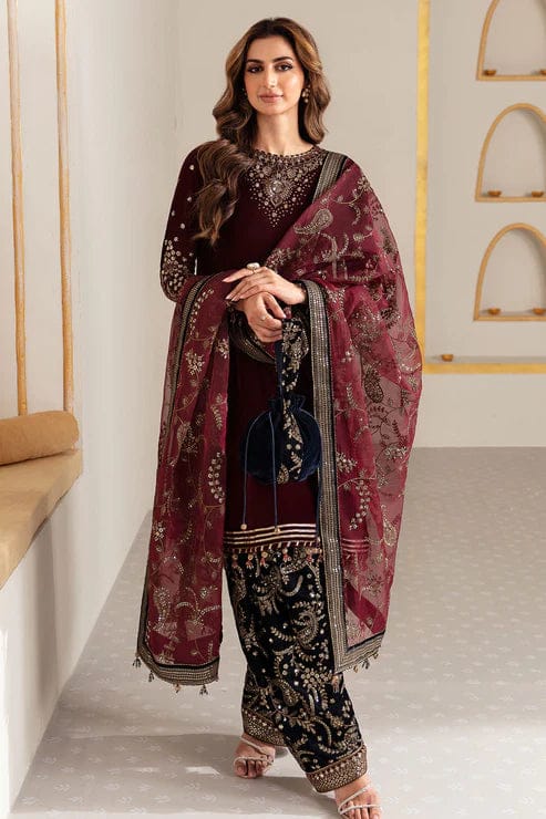 Jazmin Velvet Suit-Maroon-Velvet-Aarasta