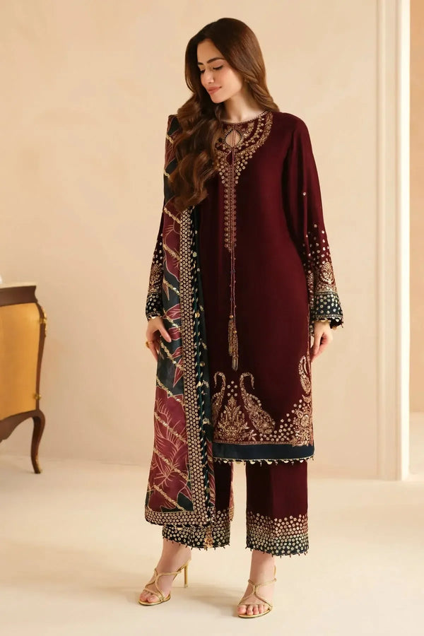 Jazmin Velvet Suit-Maroon-Velvet-Aarasta