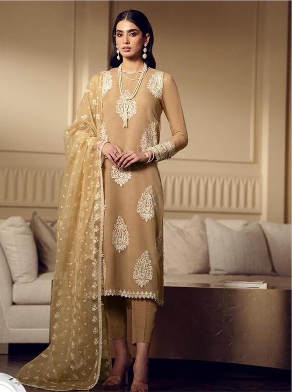 Baroque Chiffon Suit-Mustard-Chiffon-Aarasta