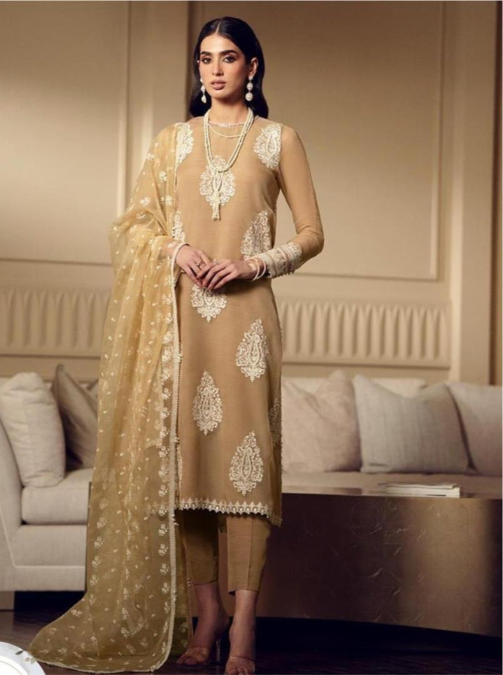 Baroque Chiffon Suit-Mustard-Chiffon-Aarasta