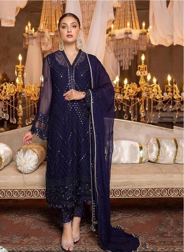 Baroque Chiffon Suit-Navy-Chiffon-Aarasta