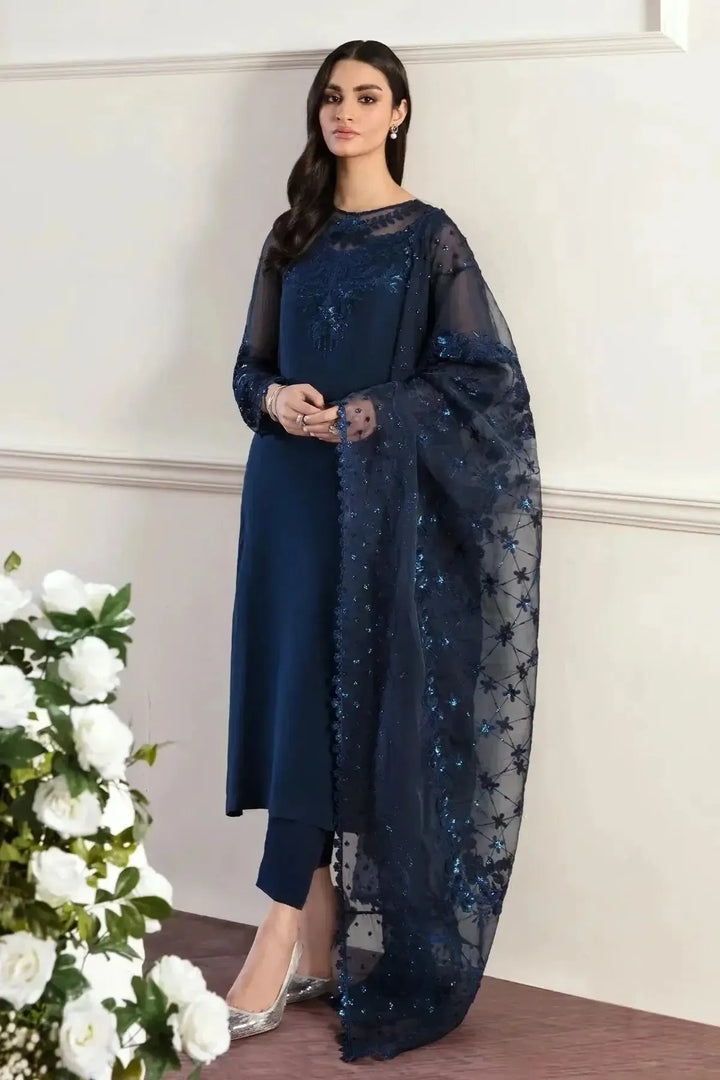 Baroque Chiffon Suit-Navy-Chiffon-Aarasta