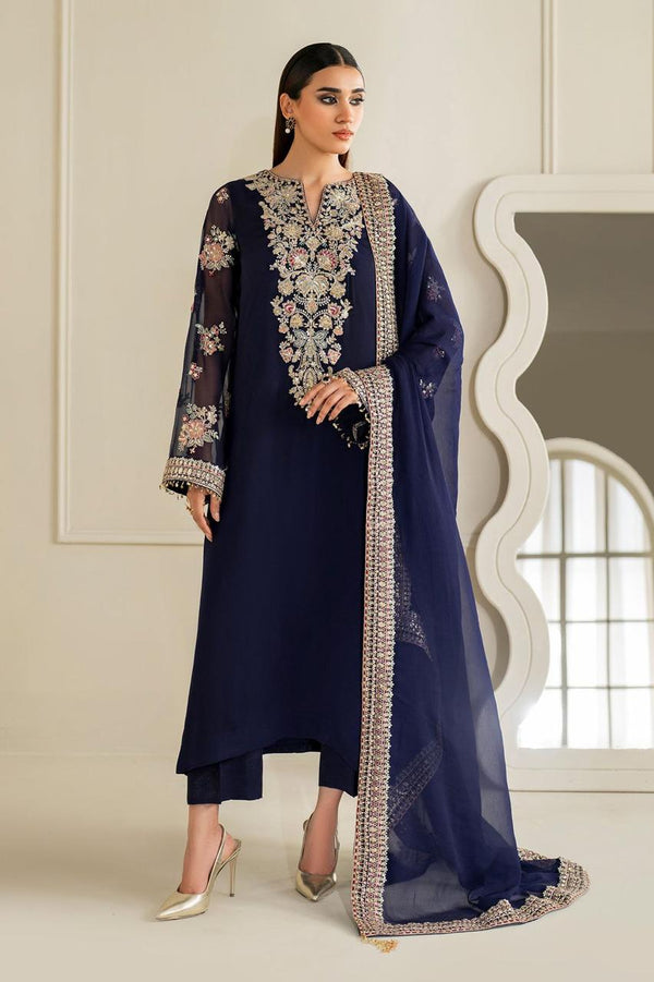 Baroque Chiffon Suit-Navy-Chiffon-Aarasta