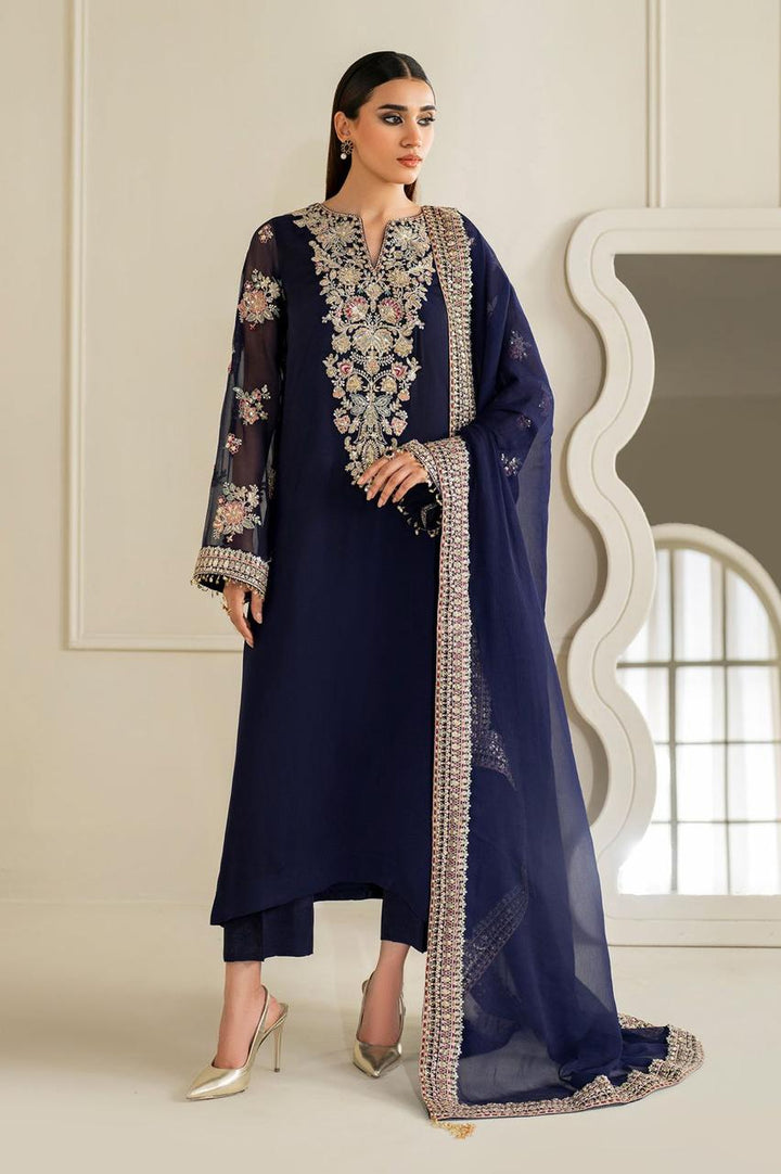 Baroque Chiffon Suit-Navy-Chiffon-Aarasta