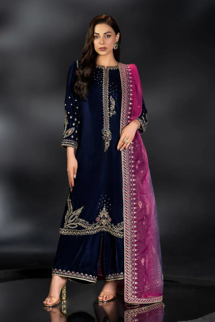 Naqashi Velvet Suit-Navy-Velvet-Aarasta