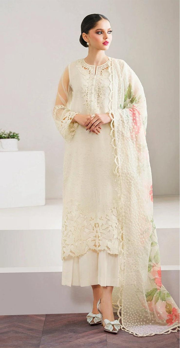 Baroque Organza Suit-Off White-Organza-Aarasta