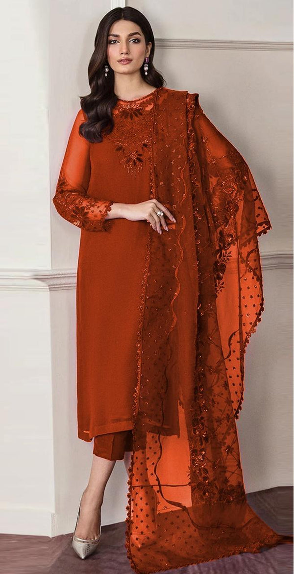 Baroque Chiffon Suit-Orange-Chiffon-Aarasta
