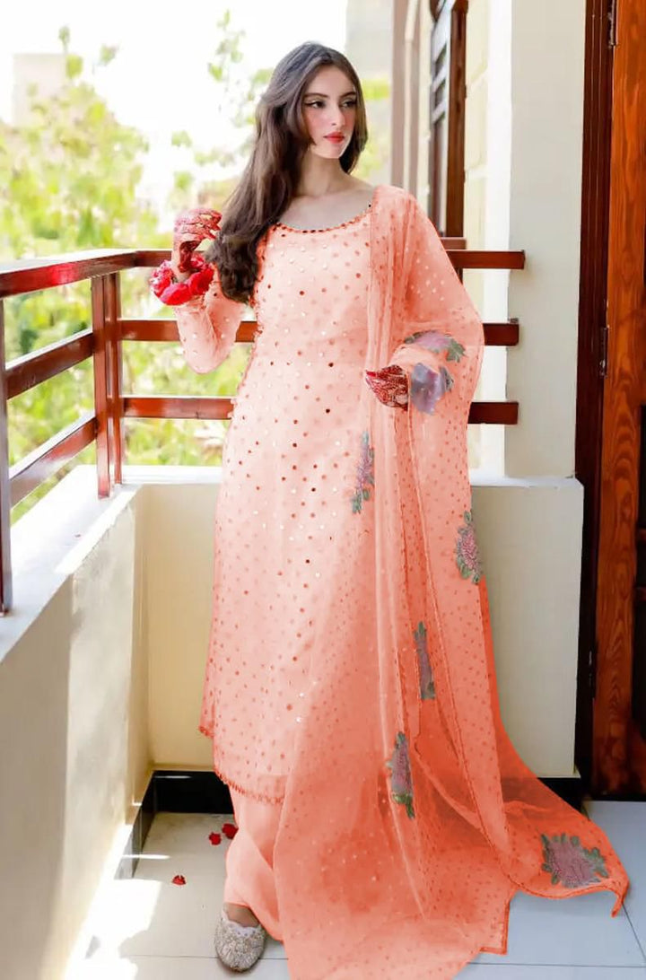 Jazmin Chiffon Suit-Orange-Chiffon-Aarasta