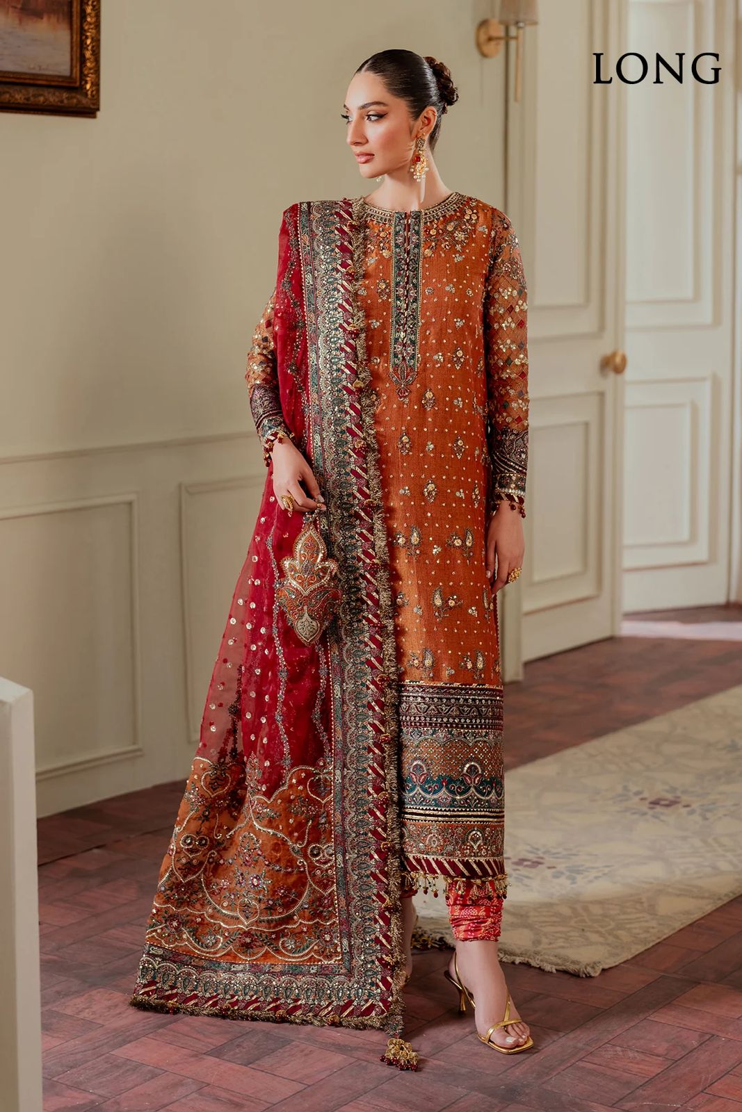 Baroque Chiffon Suit-Orange-Chiffon-Aarasta