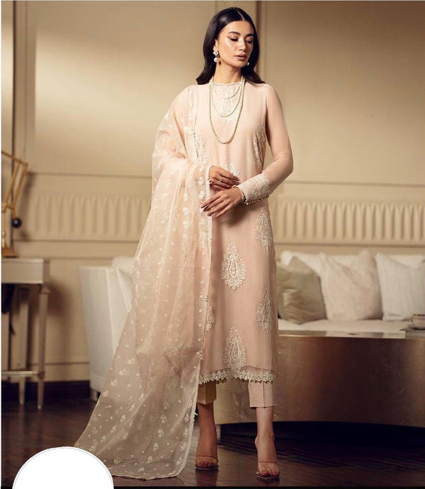 Baroque Chiffon Suit-Peach-Chiffon-Aarasta
