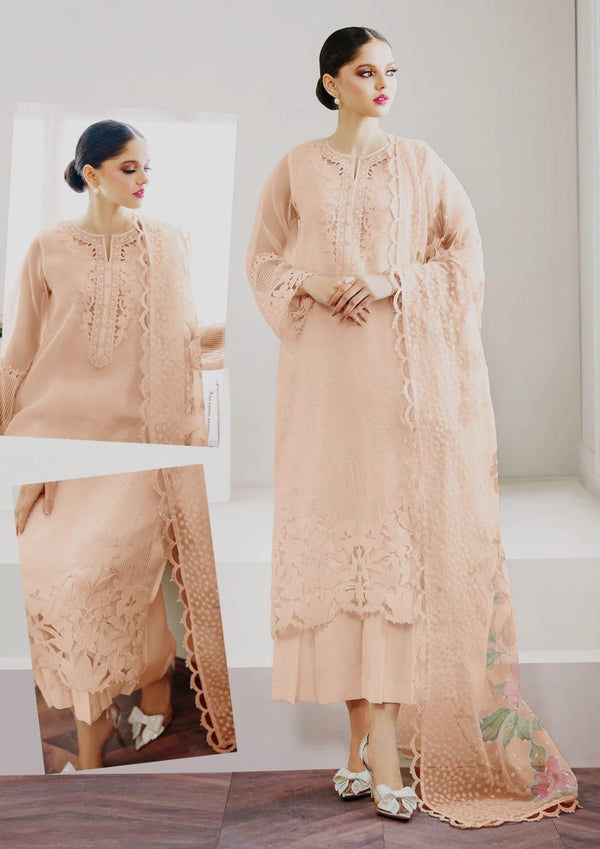 Baroque Organza Suit-Peach-Organza-Aarasta