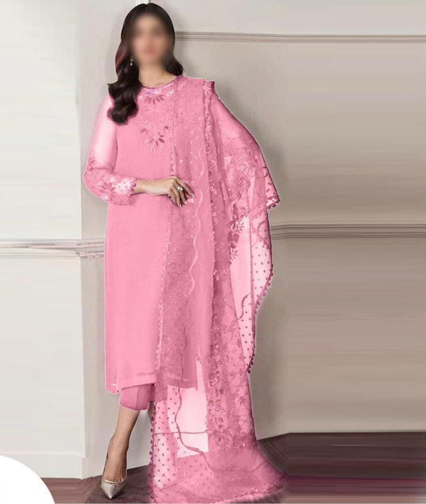 Baroque Chiffon Suit-Pink-Chiffon-Aarasta