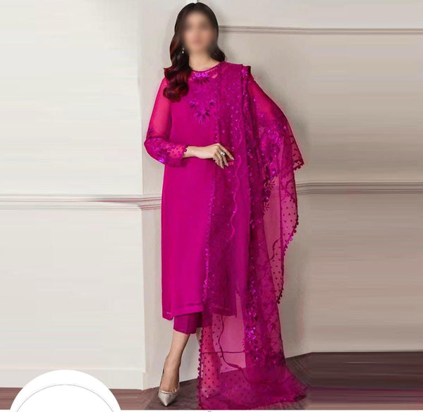 Baroque Chiffon Suit-Pink-Chiffon-Aarasta