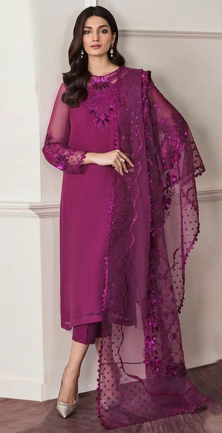 Baroque Chiffon Suit-Pink-Chiffon-Aarasta