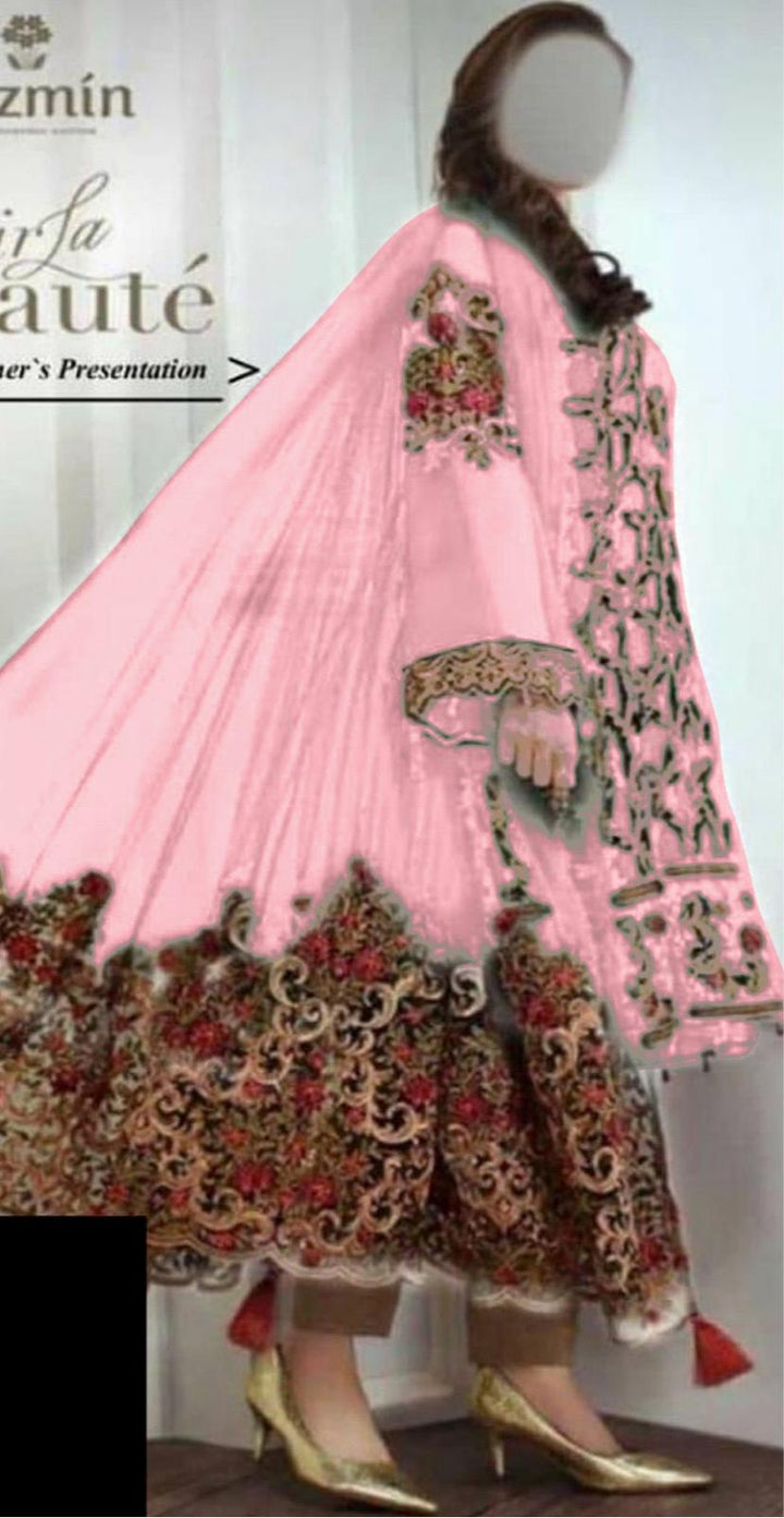 Baroque Chiffon Suit-Pink-Chiffon-Aarasta