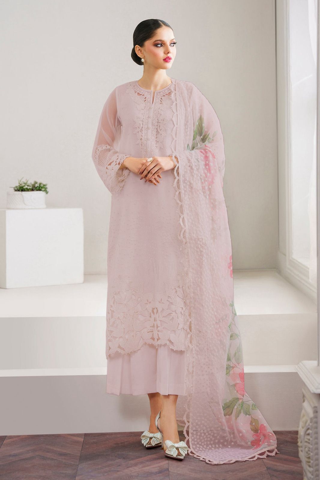 Baroque Organza Suit-Pink-Organza-Aarasta