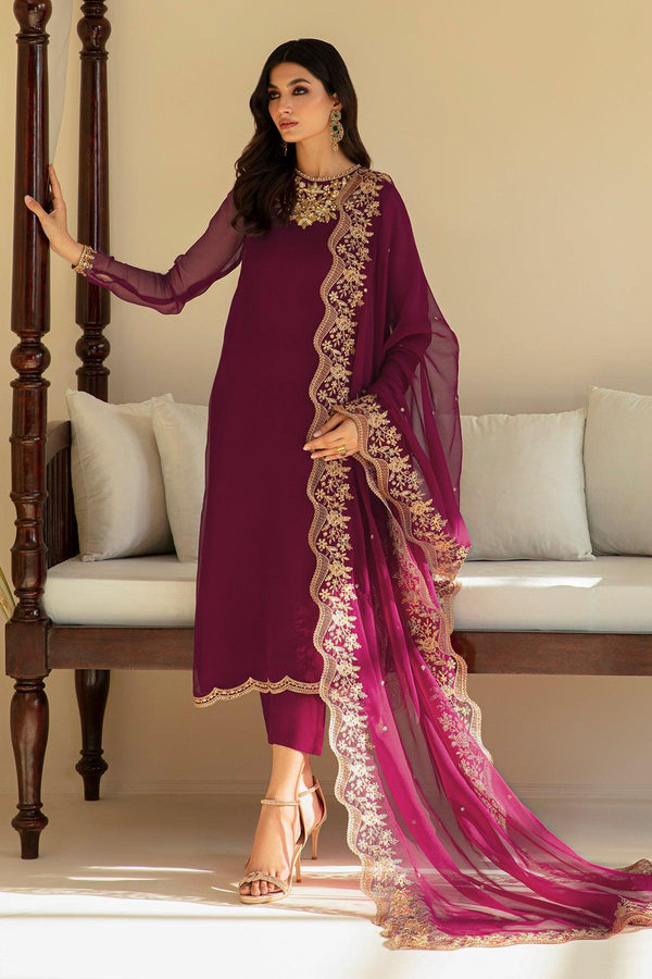 Baroque Chiffon Suit-Purple-Chiffon-Aarasta
